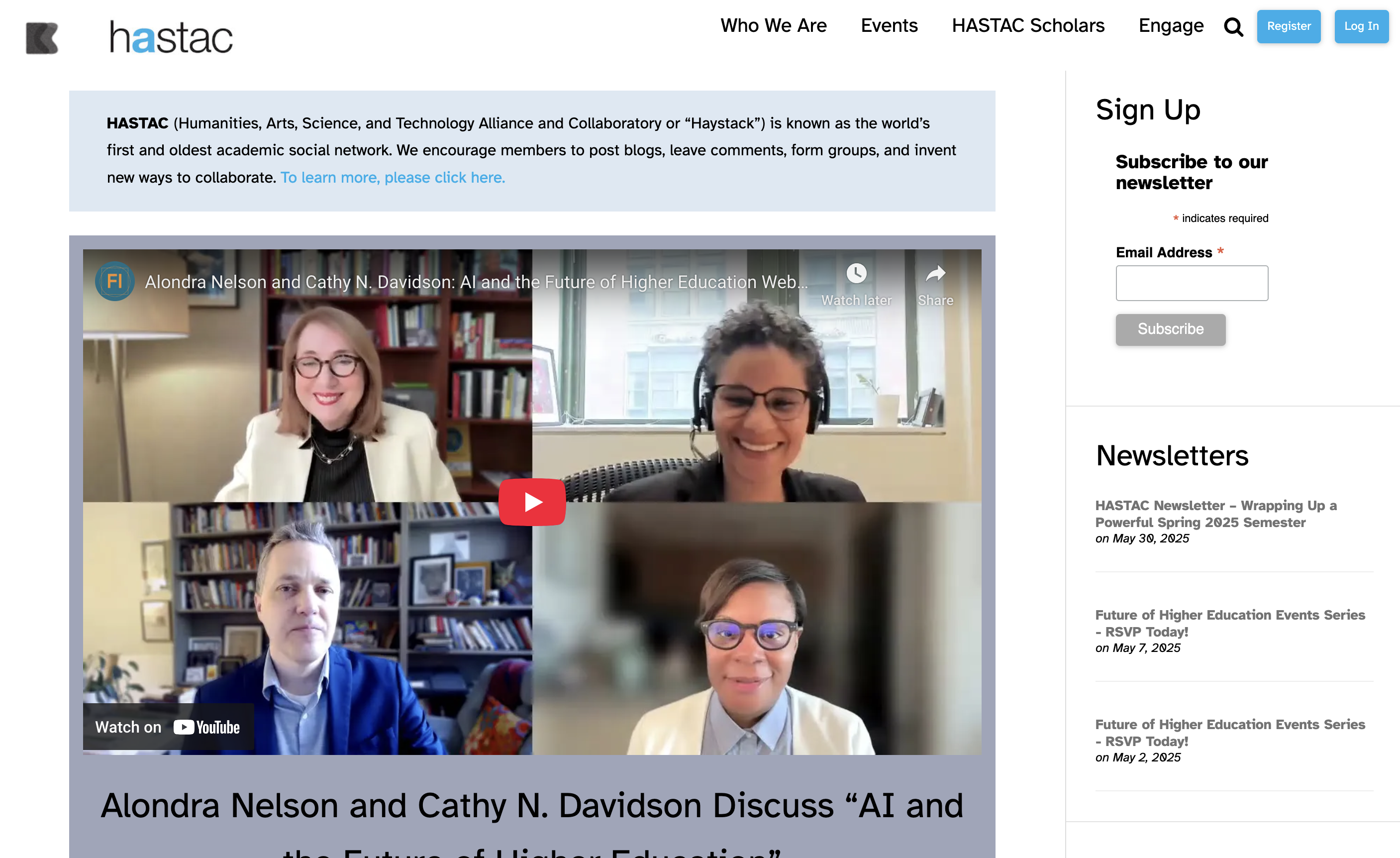 Screenshot of the HASTAC homepage